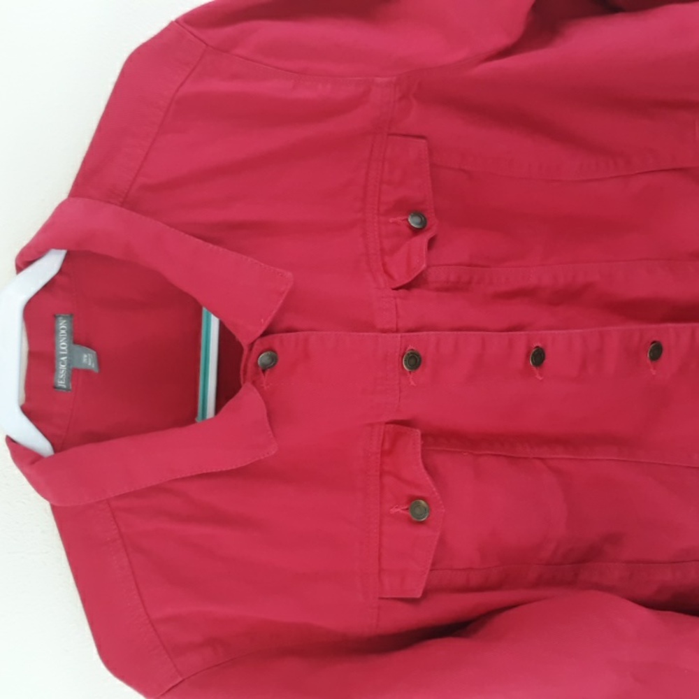 Ladies Jessica London Red Denim Coat sz 26W - Picture 2 of 5
